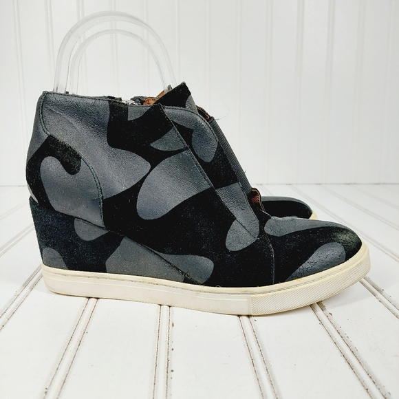 Linea Paolo Felicia Wedge Camo Black and Gray Slip On Wedge Sneakers F589 - Picture 5 of 13